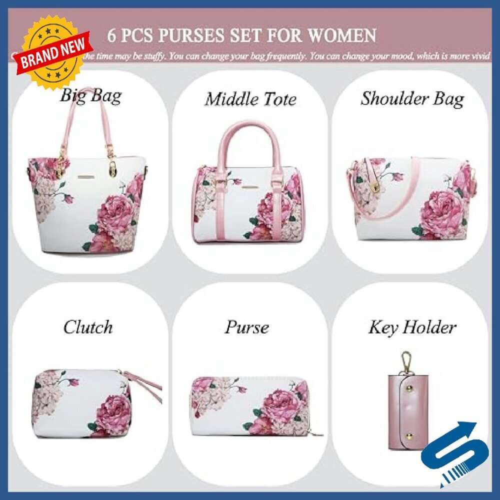 6-Piece Kids Faux Leather Purse Set with Tote Shoulder Bag Clutch - Picture 3 of 8
